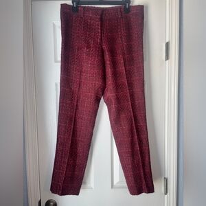 TORY BURCH Size 10 Drew Tweed Tapered Pants Maroon Lined Pockets
